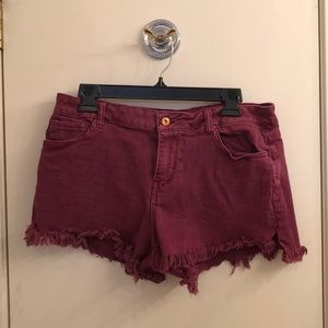 Maroon denim shorts